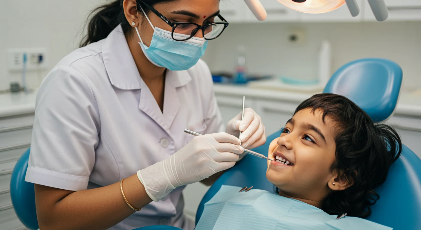 dentist checking a child’s milk teeth in Ghatkopar East clinic.