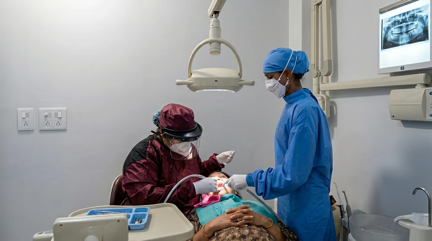 Indian teenager with braces experiencing orthodontic pain, parents providing support at home.