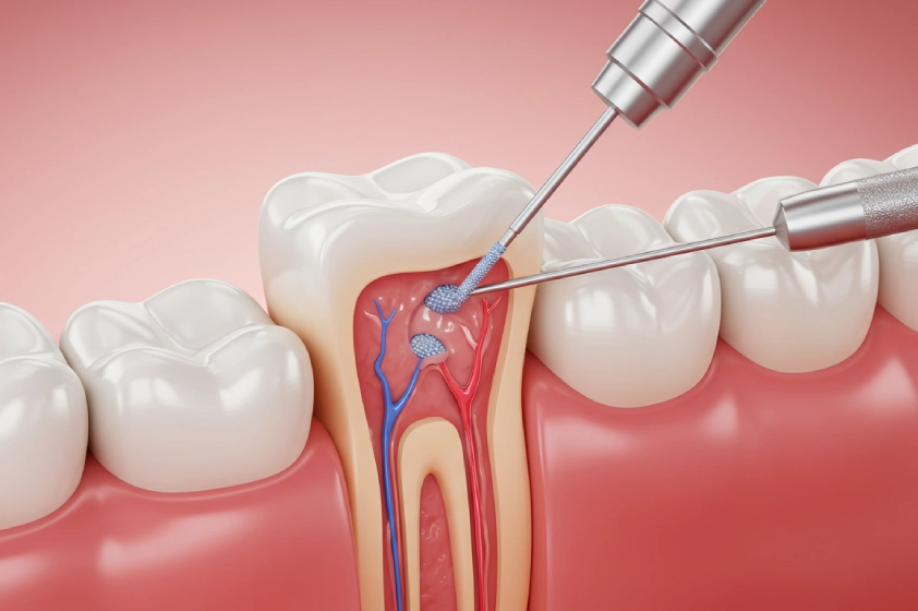 Indian teenager with braces experiencing orthodontic pain, parents providing support at home.